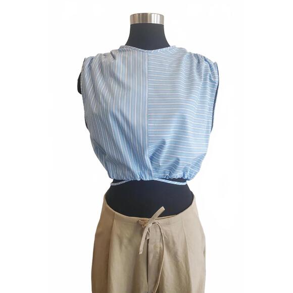 NEW NOMIA women's wrap tie front top in blue